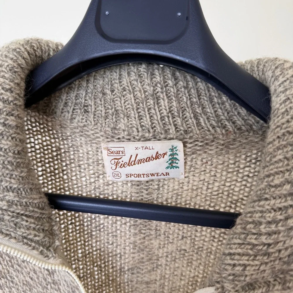 Vintage 70's Sears Fieldmaster Full Zip Knit Cardigan Sweater‎ Mens 2XLT